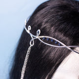 Eldarion fantasy elven tiara, bridal wedding festival silver crown with chains and glass stones for costumes, photo shoot prop and larp