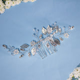 Eldora hair comb with transparent beads and silver leaves, hair accessory for bride with pearls, clear and crystal beads