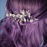Eldora hair comb with transparent beads and silver leaves, hair accessory for bride with pearls, clear and crystal beads