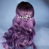 Eldora hair comb with transparent beads and silver leaves, hair accessory for bride with pearls, clear and crystal beads