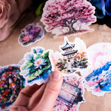 Chic holographic set Heart bullet journal Gift for her under 20 Birthday style surprise Japan feel elements Best friend's aesthetic Pastel lotus fan Koi fish adhesives Cool Japanese stationery Fantasy water lilies Sweet cherry blossom Kawaii vinyl set Cute Sakura present