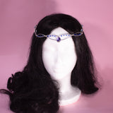Liriel fantasy elven tiara, bridal wedding festival silver crown with purple rhinestones for costumes, photo shoot LARP