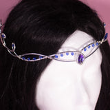 Liriel fantasy elven tiara, bridal wedding festival silver crown with purple rhinestones for costumes, photo shoot LARP