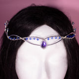 Liriel fantasy elven tiara, bridal wedding festival silver crown with purple rhinestones for costumes, photo shoot LARP