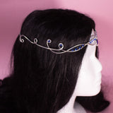 Liriel fantasy elven tiara, bridal wedding festival silver crown with purple rhinestones for costumes, photo shoot LARP