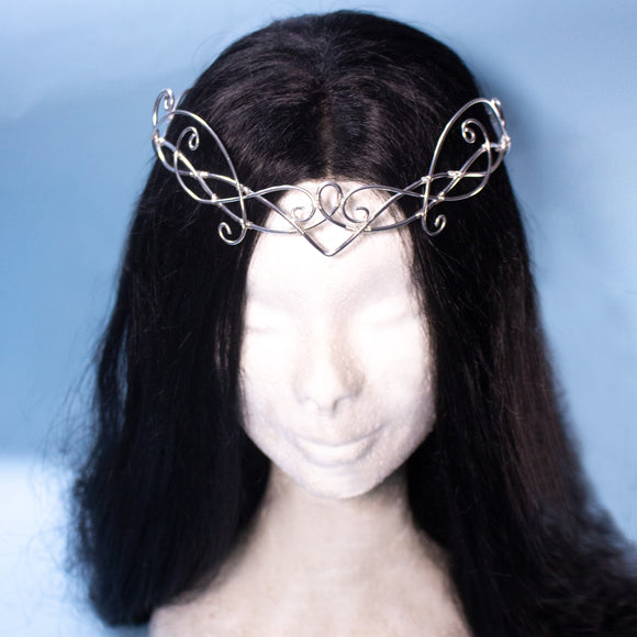 Railan fantasy elven tiara, bridal wedding festival silver crown for costumes, photo shoot prop and larp