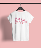 Cat Mom white and pink t-shirt for kitten lover, cute outfit gift for birthday Christmas, kitty lady mum