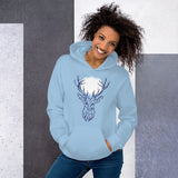 Deer tree moon unisex light blue hoodie long sleeve, birthday Christmas gift, animal spirit guide, Patronus