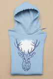 Deer tree moon unisex light blue hoodie long sleeve, birthday Christmas gift, animal spirit guide, Patronus