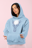 Deer tree moon unisex light blue hoodie long sleeve, birthday Christmas gift, animal spirit guide, Patronus