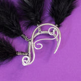 Eanna ear cuff silver stainless steel earrings with black feathers tribal festival cosplay costume pixie elf elven elfic elvish forest burlesque gothic witch