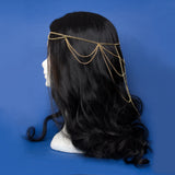 Endacil Elven Celtic tiara with gold stainless steel chains and drop pendant