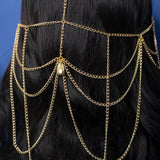 Endacil Elven Celtic tiara with gold stainless steel chains and drop pendant