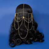 Endacil Elven Celtic tiara with gold stainless steel chains and drop pendant