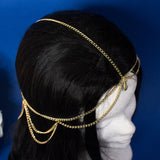 Endacil Elven Celtic tiara with gold stainless steel chains and drop pendant