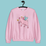 Fairy princess pig pink sweatshirt long sleeve pullover sweater, birthday christmas gift watercolor wings cute animal funny colorful crazy humerous positive oversized kawaii casual hoodie crewneck apparel clothing outfit top best friend bestfriend daughter girlfriend female present fairytale aesthetic geek geekery