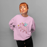 Fairy princess pig pink sweatshirt long sleeve pullover sweater, birthday christmas gift watercolor wings cute animal funny colorful crazy humerous positive oversized kawaii casual hoodie crewneck apparel clothing outfit top best friend bestfriend daughter girlfriend female present fairytale aesthetic geek geekery