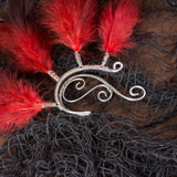 Maeve ear cuff silver stainless steel earrings with red feathers tribal festival cosplay costume pixie elf elven elfic elvish forest burlesque