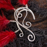 Maeve ear cuff silver stainless steel earrings with red feathers tribal festival cosplay costume pixie elf elven elfic elvish forest burlesque