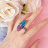 Rinie ring with adjustable metallic base and purple resin crystal