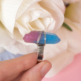 Rinie ring with adjustable metallic base and purple resin crystal