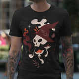 Skull with hat pipe and mushroom unisex halloween t-shirt goth alternative outfit Christmas birthday witch tee black navy gothic creepy cute spooky