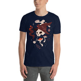 Skull with hat pipe and mushroom unisex halloween t-shirt goth alternative outfit Christmas birthday witch tee black navy gothic creepy cute spooky