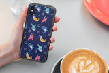 Space animal with dolphin, shark, narwhal and seal Iphone Samsung blue phone case, cute gift for animal lovers