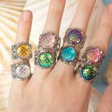 Thalion ring with adjustable metallic base and resin scale gem mermaid dragon