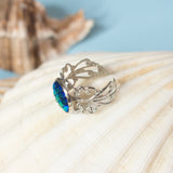 Thalion ring with adjustable metallic base and resin scale gem mermaid dragon