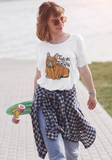 Trick Or Treat pug dog puppy unisex white t-shirt, cute spooky Halloween outfit gift