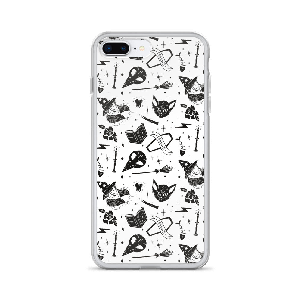 Halloween Iphone Samsung phone cases black and white with cat, crow and witch Halloween Iphone Samsung phone cases black and white with cat, crow and witch
