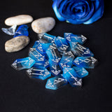 Waterfall Viking Elder Futhark runes set. Colorful viking runes birthday gifts, role play fair female present, druid green witch aesthetic art, white magic male magick blue resin stone set, unique lightweight elfic fantasy protection, tricolor celtic medieval pagan engraved nordic norse divination, elder futhark witchcraft, water blue element
