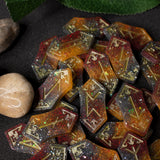 colorful viking runes birthday gifts, role play fair female present, druid green witch aesthetic art, white magic male magick resin stone set, unique lightweight elfic fantasy protection, tricolor celtic medieval pagan engraved nordic norse divination, elder futhark witchcraft, fire element