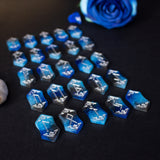 Waterfall Viking Elder Futhark runes set. Colorful viking runes birthday gifts, role play fair female present, druid green witch aesthetic art, white magic male magick blue resin stone set, unique lightweight elfic fantasy protection, tricolor celtic medieval pagan engraved nordic norse divination, elder futhark witchcraft, water blue element