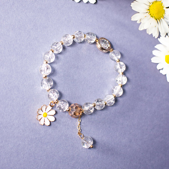 Alania beaded bracelet with white daisy flower jewellery white glitter beads romantic 