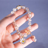 Alania beaded bracelet with white daisy flower jewellery white glitter beads romantic 
