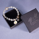 Alania beaded bracelet with white daisy flower jewellery white glitter beads romantic 