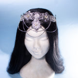 Aldaril fantasy metal crown, elven wedding festival silver filigree tiara with chains