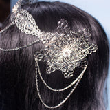 Aldaril fantasy metal crown, elven wedding festival silver filigree tiara with chains