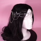 Arya fantasy elven tiara, bridal wedding festival silver crown with chains for costumes, photo shoot LARP