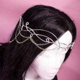 Arya fantasy elven tiara, bridal wedding festival silver crown with chains for costumes, photo shoot LARP