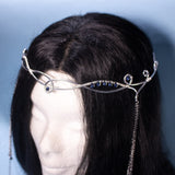 Eldarion fantasy elven tiara, bridal wedding festival silver crown with chains and glass stones for costumes, photo shoot prop and larp