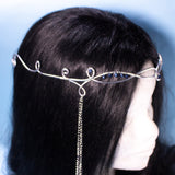 Eldarion fantasy elven tiara, bridal wedding festival silver crown with chains and glass stones for costumes, photo shoot prop and larp