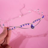 Liriel fantasy elven tiara, bridal wedding festival silver crown with purple rhinestones for costumes, photo shoot LARP 