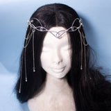 Sorylle fantasy elven tiara, bridal wedding festival silver filigree crown with chains and glass stones for costumes, photo shoot LARP