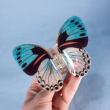 Sylva butterfly hair clip in light blue and perlescent white, fantasy fun hair accessory 