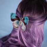 Sylva butterfly hair clip in light blue and perlescent white, fantasy fun hair accessory 