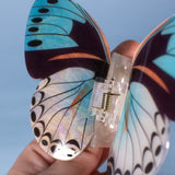 Sylva butterfly hair clip in light blue and perlescent white, fantasy fun hair accessory 