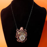 Abyss Machine bronze, silver and gold resin Steampunk necklace